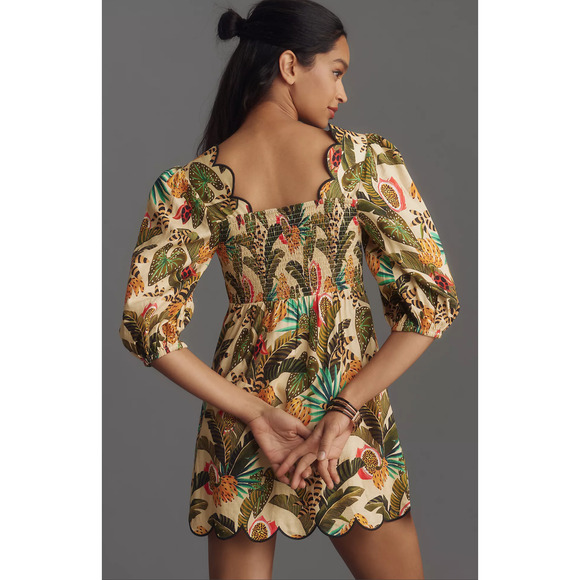 NWT Farm Rio x Anthropologie Square-Neck Scallop Mini Dress - XS - Picture 2 of 5